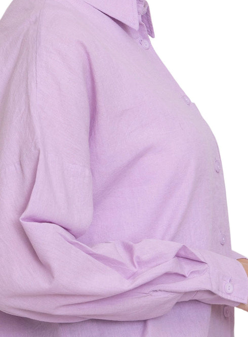 Lilac Linen Pocket Over Size Shirt - Khotwh